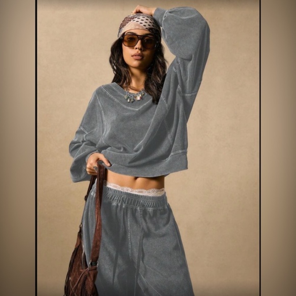 ✨NEW Bohemian Charcoal Smokey Gray Two-Piece Oversized Lounge Set